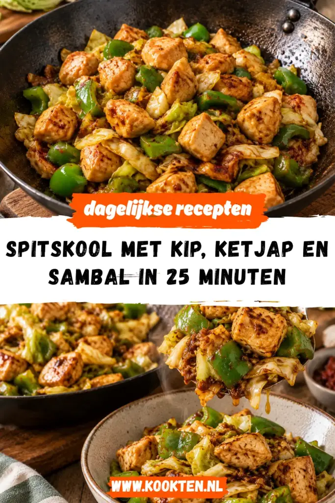 spitskool met kip, ketjap en sambal receptfoto van het gerecht