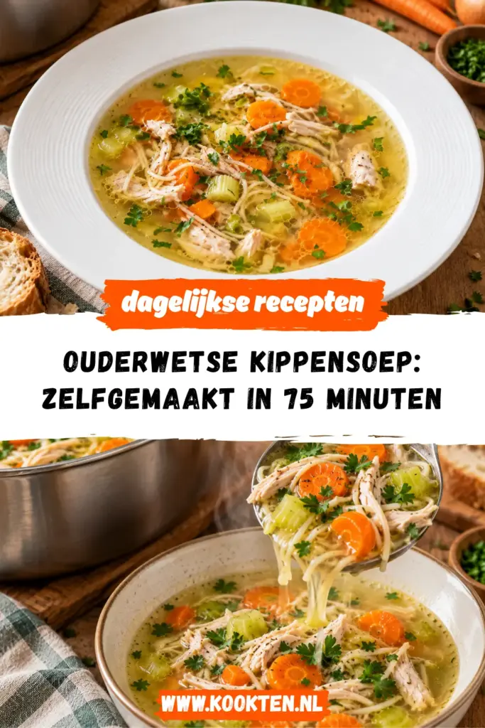 Een kom ouderwetse kippensoep met groenten en vermicelli