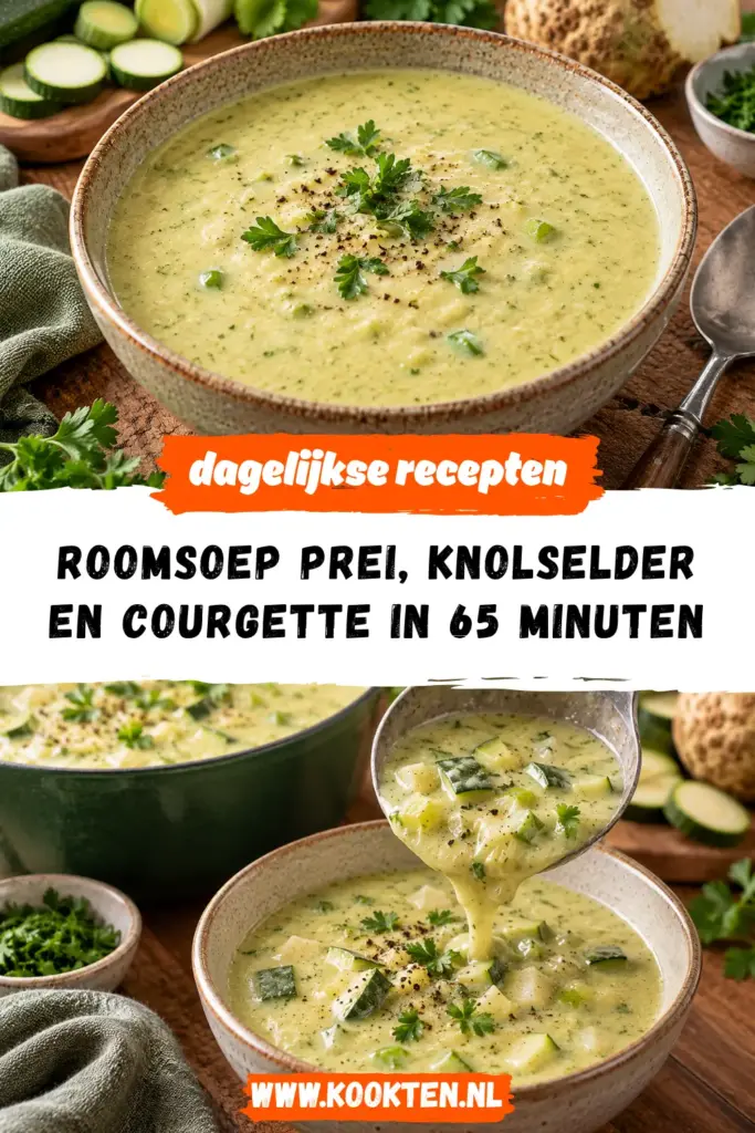roomsoep prei, knolselder en courgette receptfoto van het gerecht