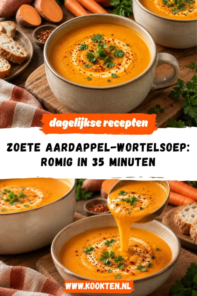 zoete aardappel-wortelsoep receptfoto van het gerecht