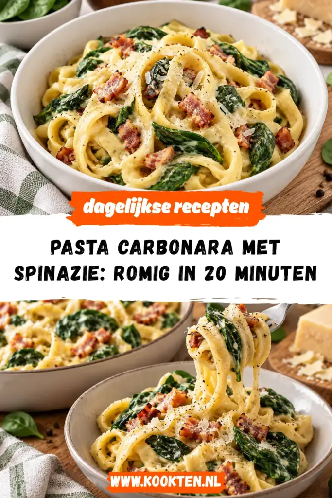 pasta carbonara met spinazie receptfoto van het gerecht
