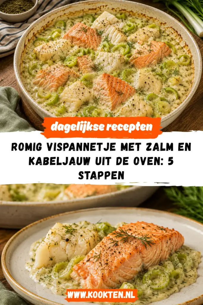 ROMIG VISPANNETJE MET ZALM EN KABELJAUW UIT DE OVEN receptfoto van het gerecht