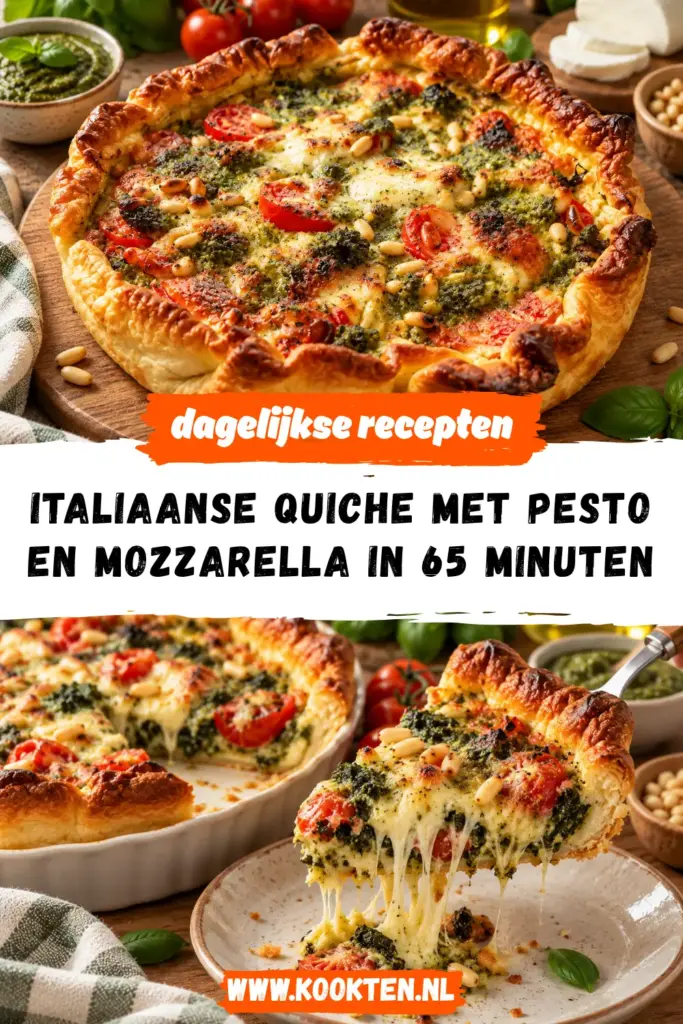 Italiaanse quiche met pesto en mozzarella receptfoto van het gerecht