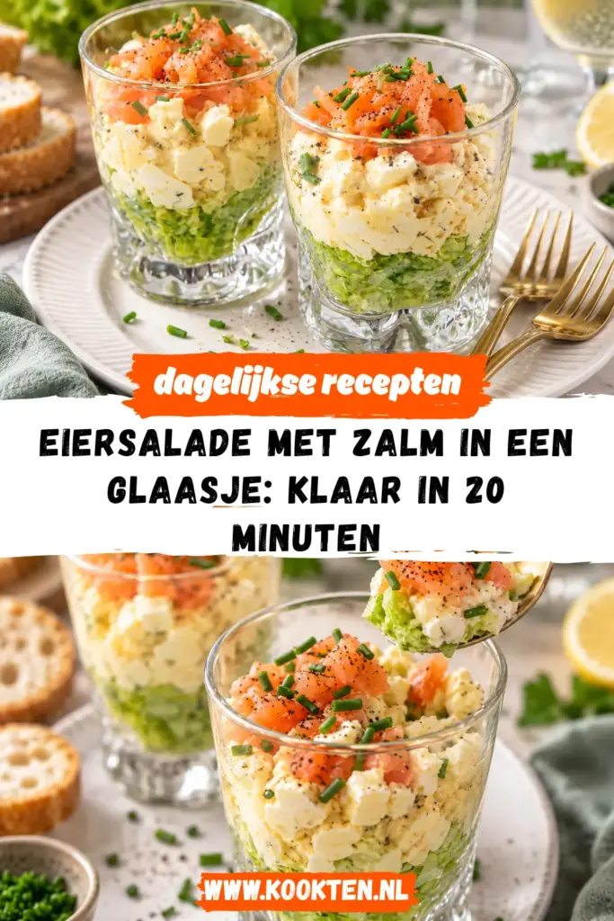 eiersalade met zalm in een glaasje receptfoto van het gerecht
