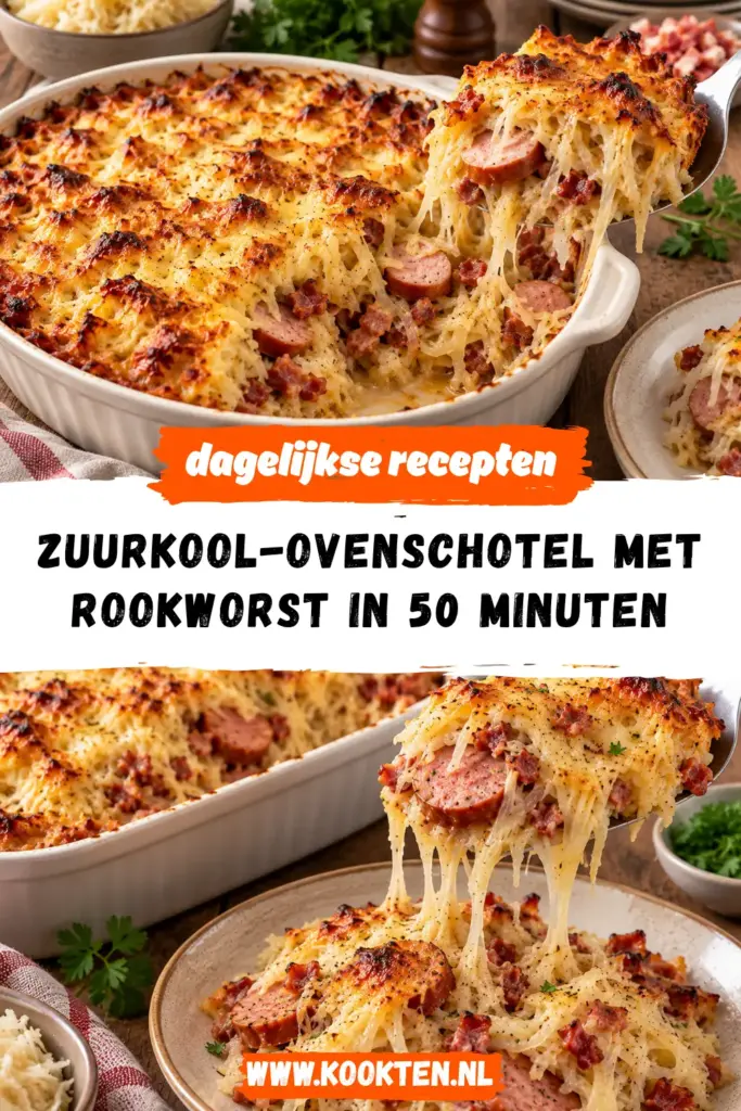 zuurkool-ovenschotel met rookworst receptfoto van het gerecht