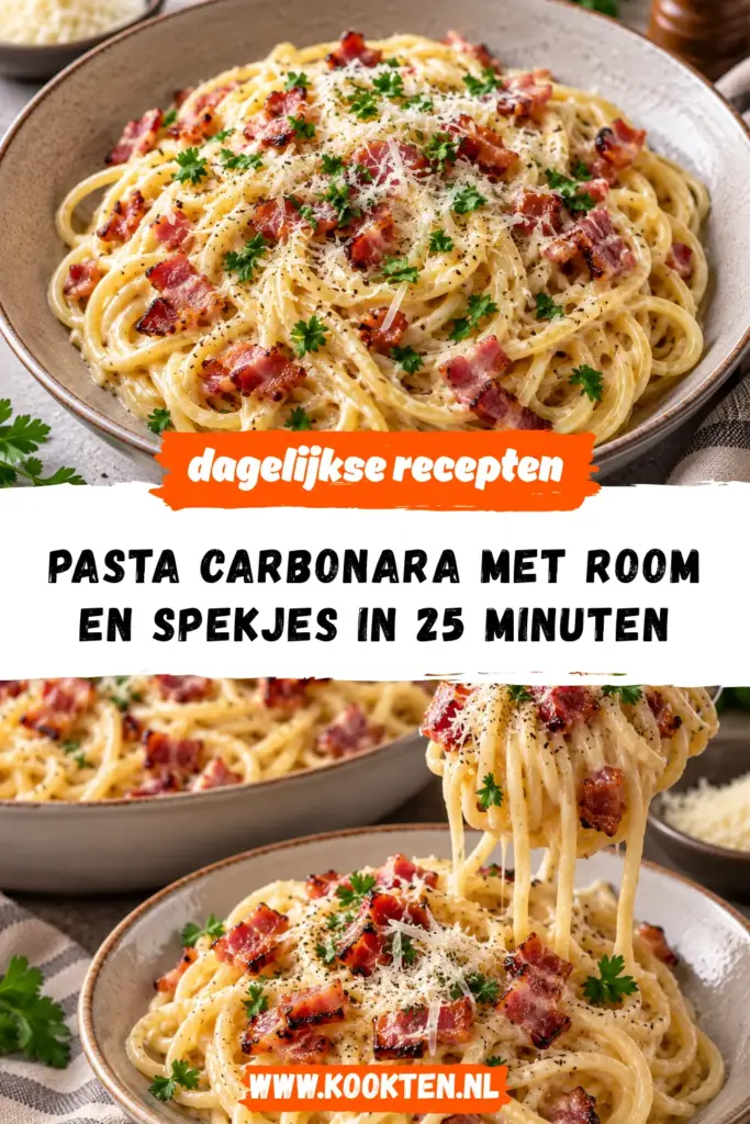Pasta Carbonara met Room en Spekjes receptfoto van het gerecht