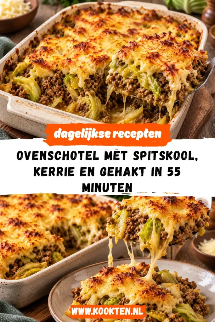 ovenschotel met spitskool, kerrie en gehakt receptfoto van het gerecht