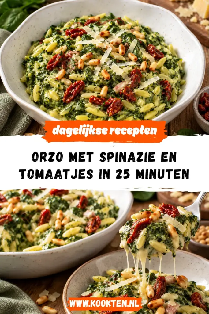 orzo met spinazie en tomaatjes receptfoto van het gerecht