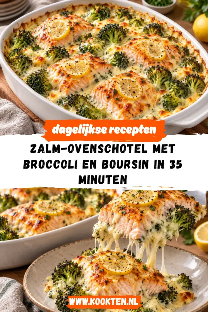 zalm-ovenschotel met broccoli en Boursin-roomsaus receptfoto van het gerecht