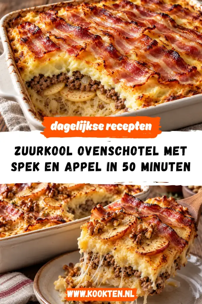 Zuurkool ovenschotel met spek en appel receptfoto van het gerecht