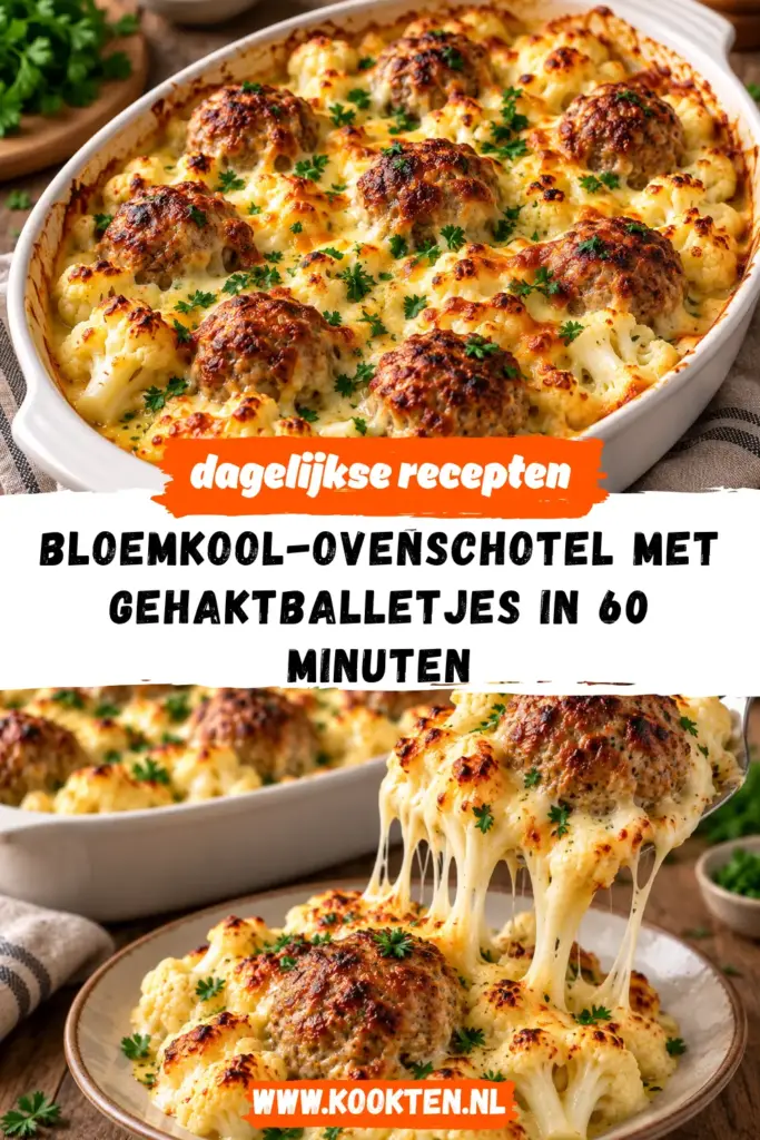 bloemkool-ovenschotel met gehaktballetjes receptfoto van het gerecht