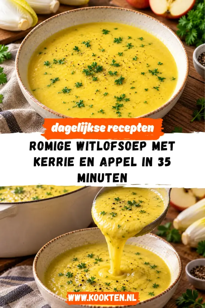 romige witlofsoep met kerrie en appel receptfoto van het gerecht