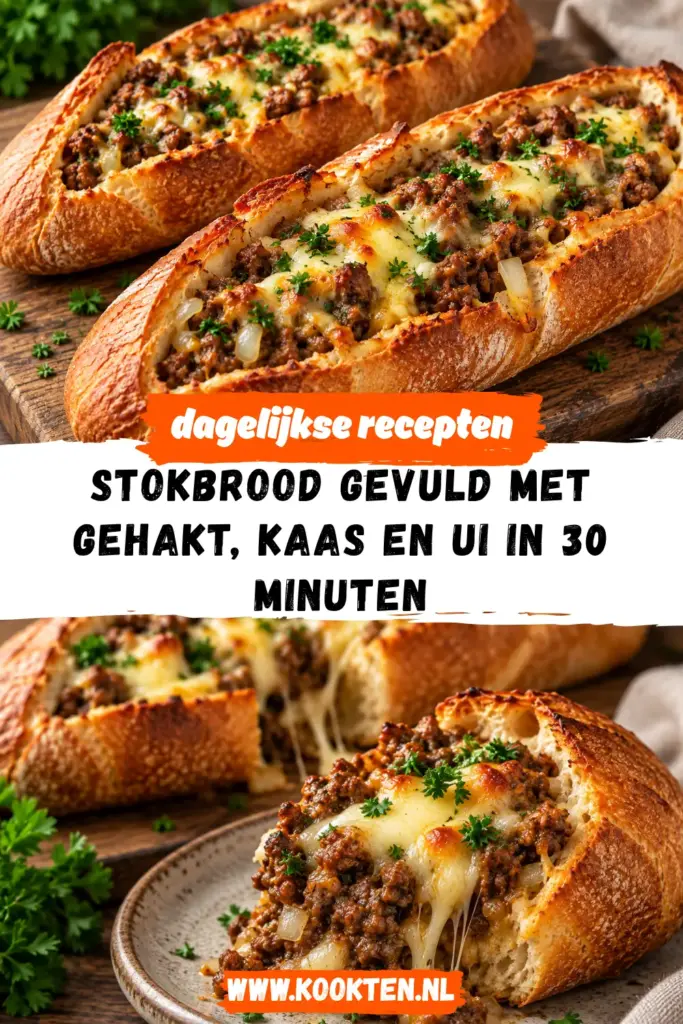 stokbrood gevuld met gehakt, kaas en ui receptfoto van het gerecht