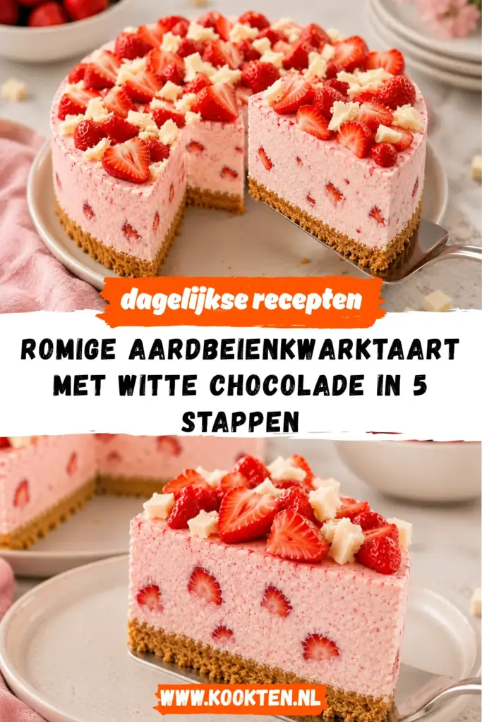 ROMIGE AARDBEIENKWARKTAART MET WITTE CHOCOLADE receptfoto van het gerecht