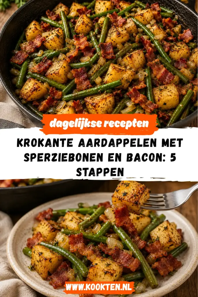 KROKANTE AARDAPPELEN MET SPERZIEBONEN EN BACON receptfoto van het gerecht