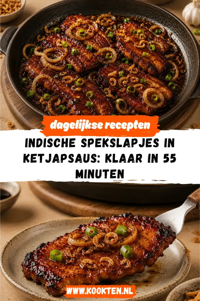 INDISCHE SPEKSLAPJES IN KETJAPSAUS met bosui en gebakken uitjes
