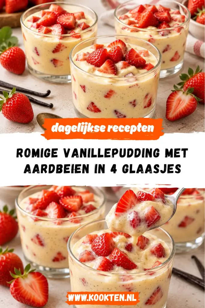 ROMIGE VANILLEPUDDING MET AARDBEIEN receptfoto van het gerecht