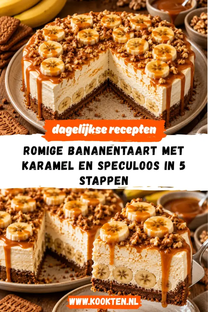 ROMIGE BANANENTAART MET KARAMEL EN SPECULOOS receptfoto van het gerecht
