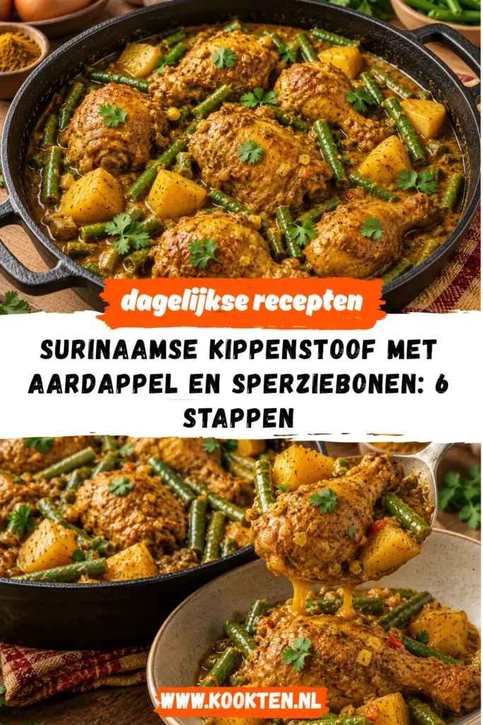 SURINAAMSE KIPPENSTOOF MET AARDAPPEL EN SPERZIEBONEN receptfoto van het gerecht