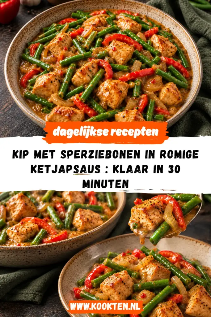 Kip met sperziebonen in romige ketjapsaus 🥘 receptfoto van het gerecht