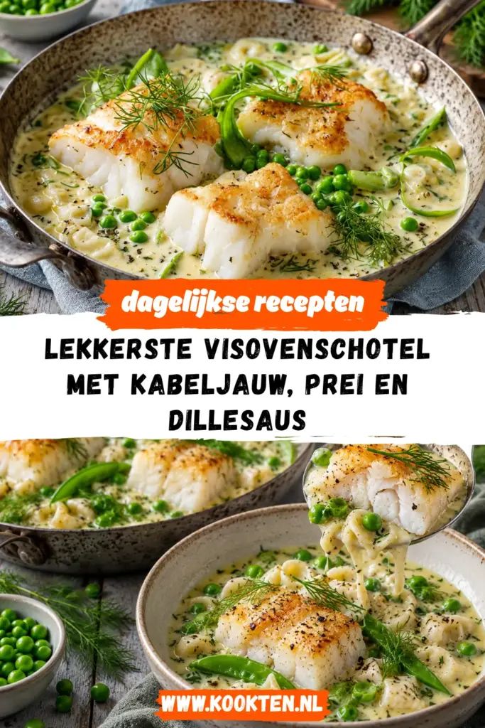 Visovenschotel met kabeljauw, prei en romige dillesaus uit de oven