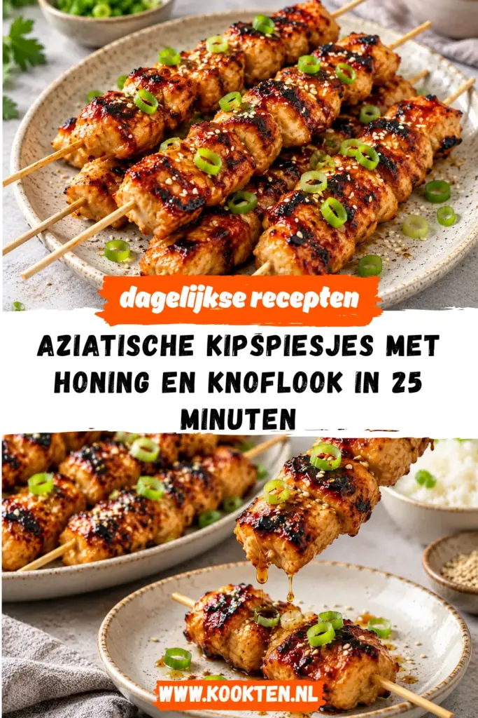 Aziatische kipspiesjes met honing en knoflook receptfoto van het gerecht