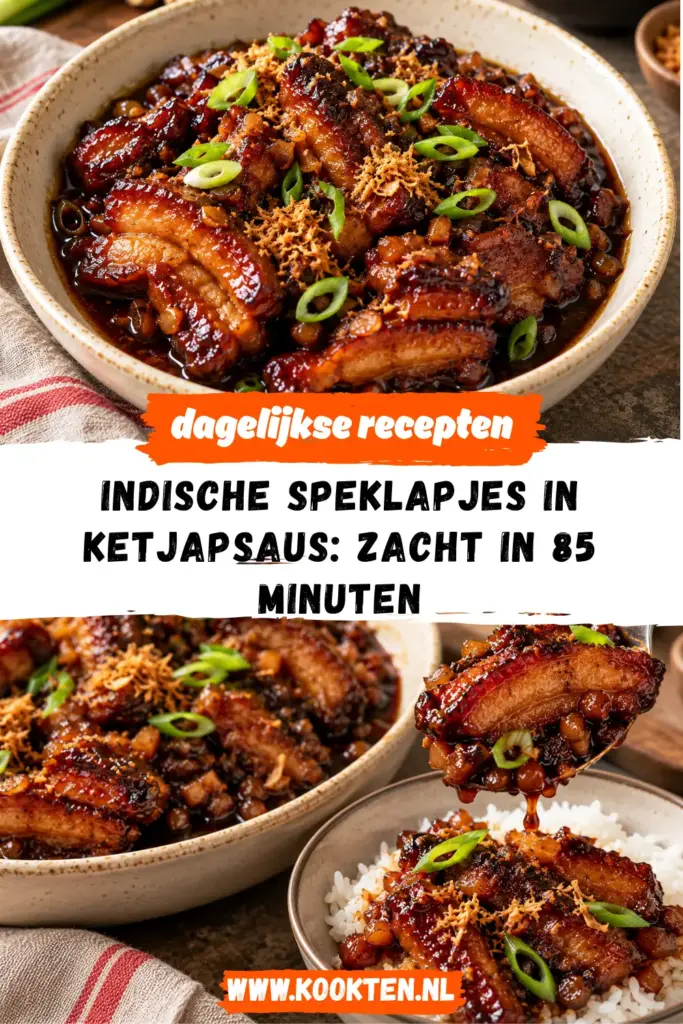 Indische speklapjes in ketjapsaus op een bord met rijst
