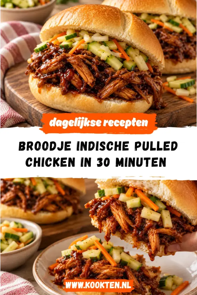broodje Indische pulled chicken receptfoto van het gerecht
