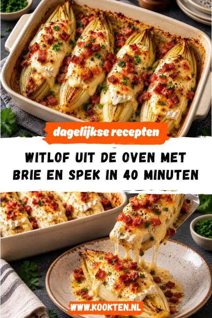 Witlof uit de oven met brie en spek op een bord