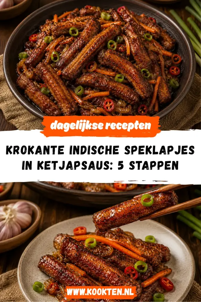 Krokante Indische speklapjes in ketjapsaus met lente-ui
