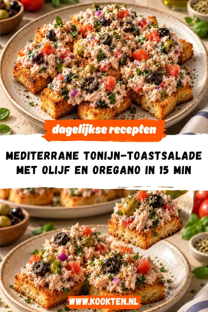 mediterrane tonijn-toastsalade met olijf en oregano receptfoto van het gerecht