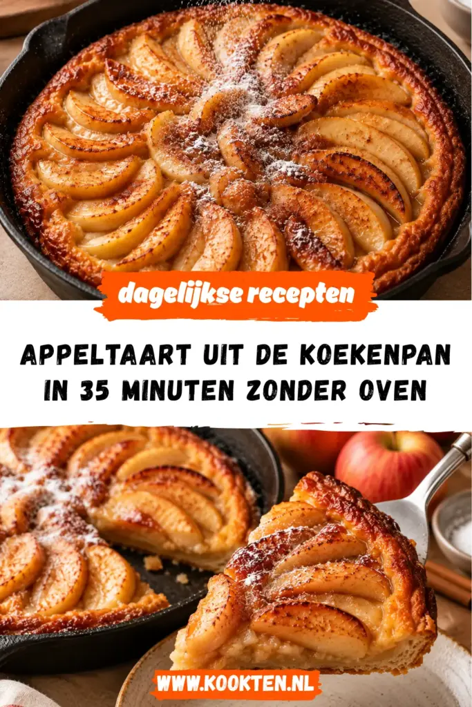 Appeltaart uit de koekenpan met kaneel en appel