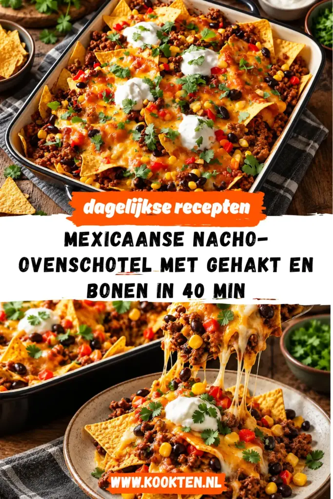 Mexicaanse nacho-ovenschotel met gehakt en bonen receptfoto van het gerecht