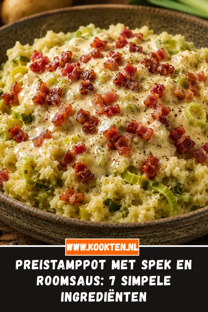 PREISTAMPPOT MET SPEK EN ROOMSAUS van dichtbij op het bord