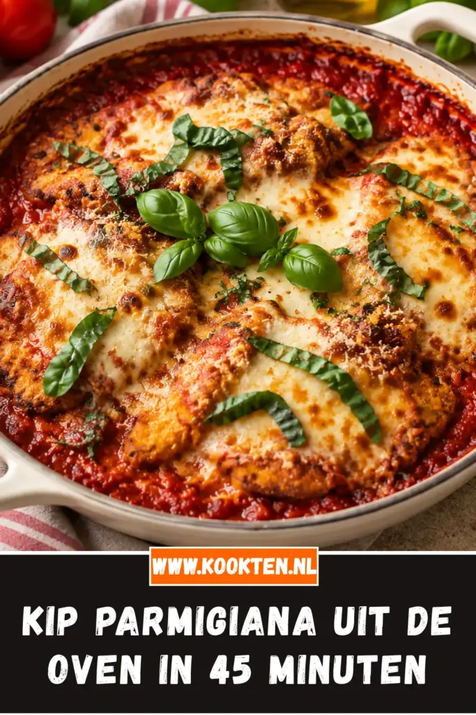 kip parmigiana uit de oven van dichtbij op het bord