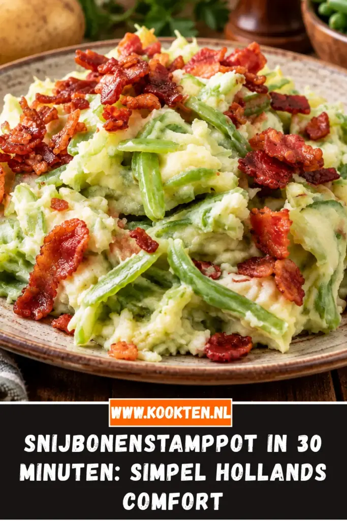 snijbonenstamppot van dichtbij op het bord