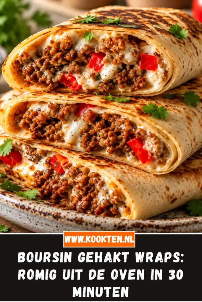 Boursin gehakt wraps van dichtbij op het bord