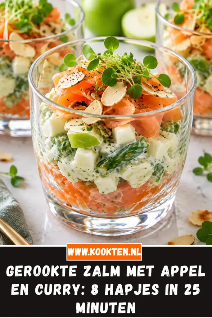 gerookte zalm met appel en curry van dichtbij op het bord