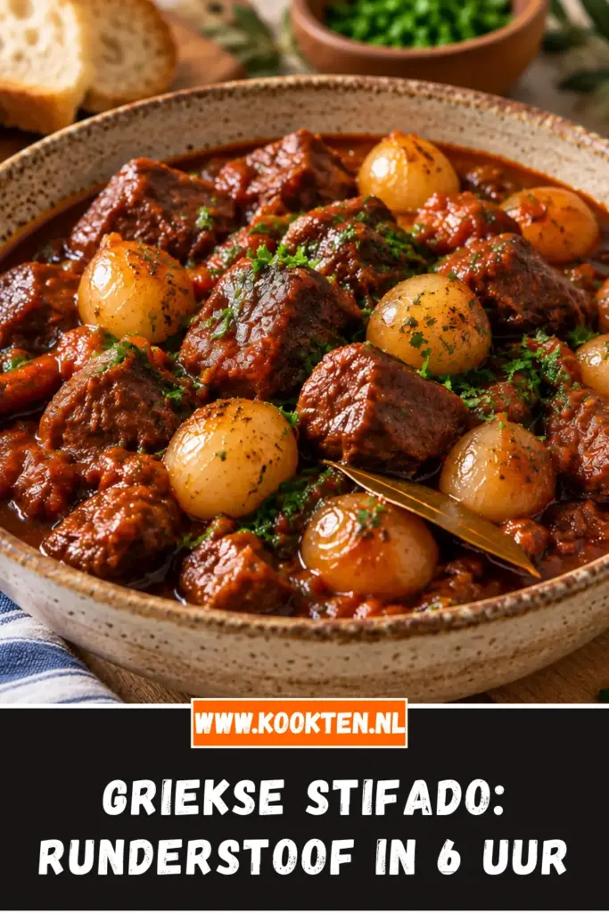 Griekse stifado van dichtbij op het bord