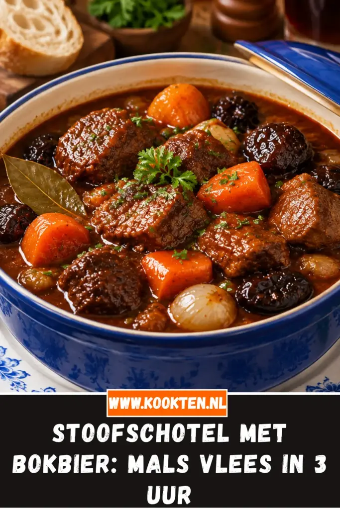 stoofschotel met bokbier van dichtbij op het bord