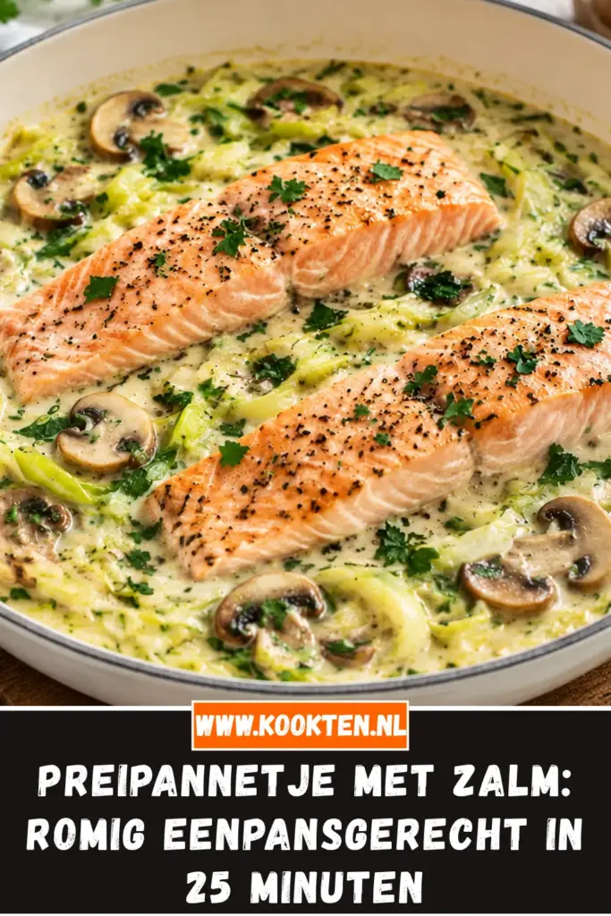 preipannetje met zalm van dichtbij op het bord