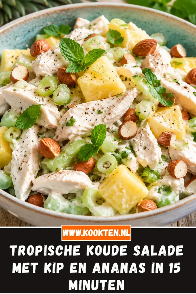 tropische koude salade met kip en ananas van dichtbij op het bord