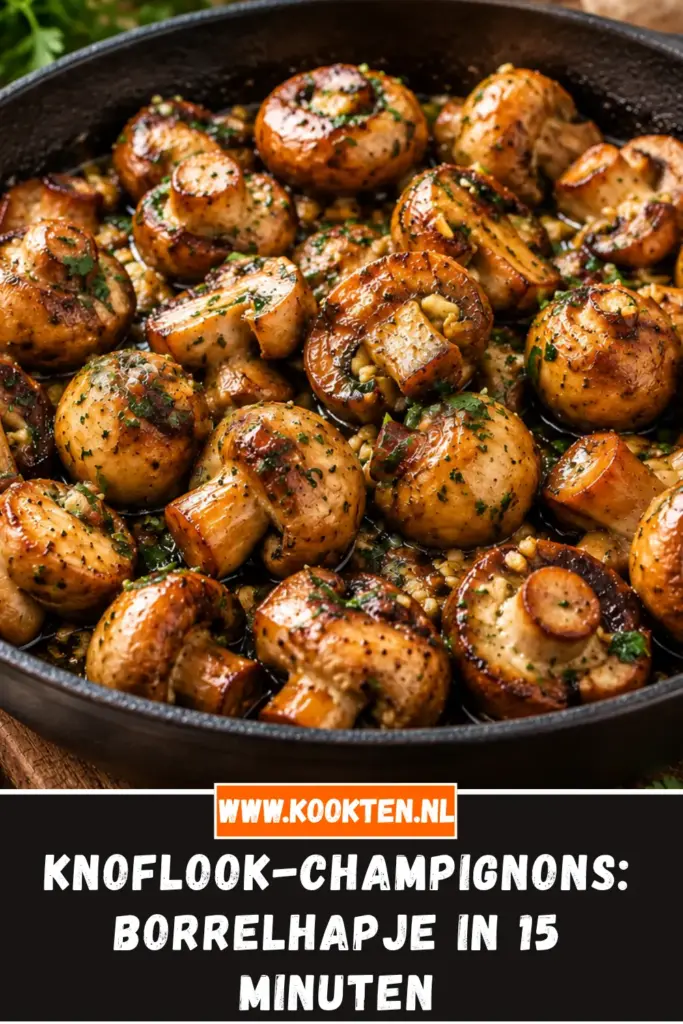 knoflook-champignons van dichtbij op het bord