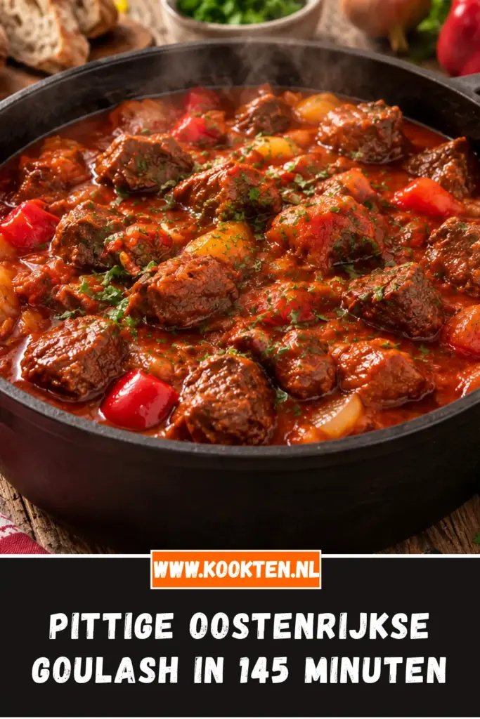pittige Oostenrijkse goulash van dichtbij op het bord