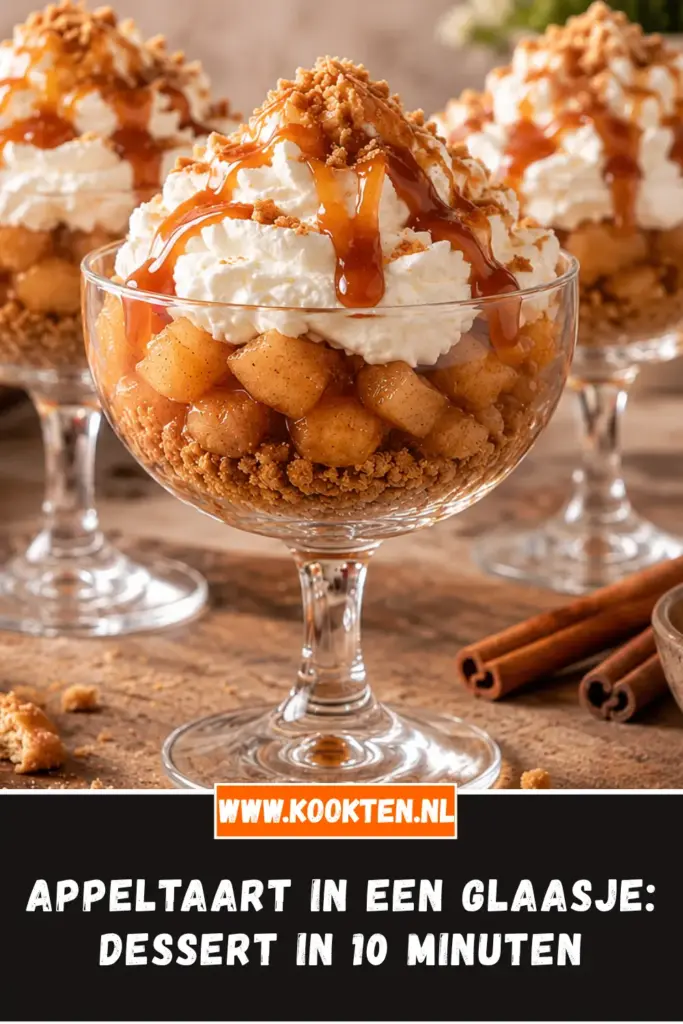 appeltaart in een glaasje van dichtbij op het bord