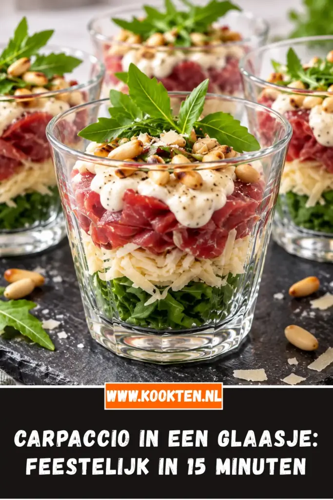 Carpaccio in een glaasje van dichtbij op het bord
