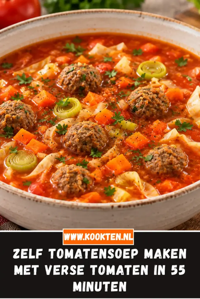 Zelf tomatensoep maken met verse tomaten van dichtbij op het bord