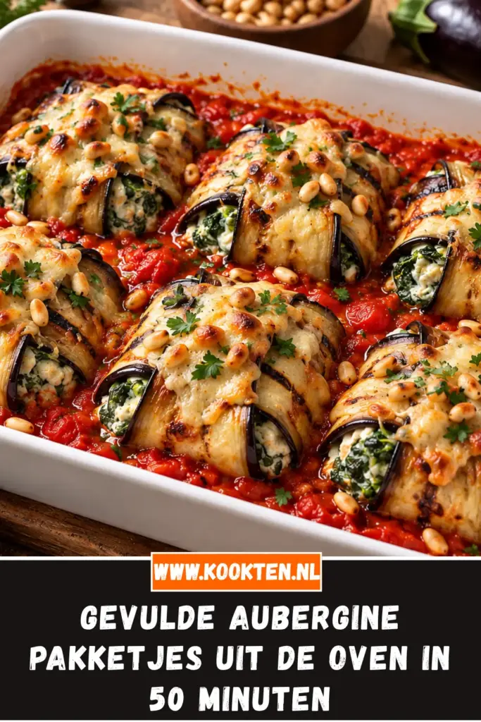 gevulde aubergine pakketjes uit de oven van dichtbij op het bord