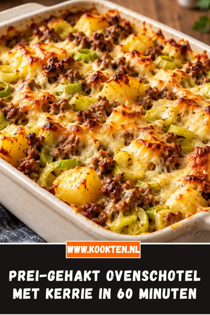 prei-gehakt ovenschotel met kerrie van dichtbij op het bord