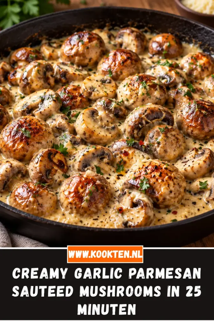 creamy garlic parmesan sauteed mushrooms van dichtbij op het bord